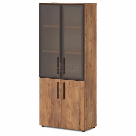 Кабинет руководителя Офисный шкаф высокий широкий со стеклянными дверьми в профиле Т-675