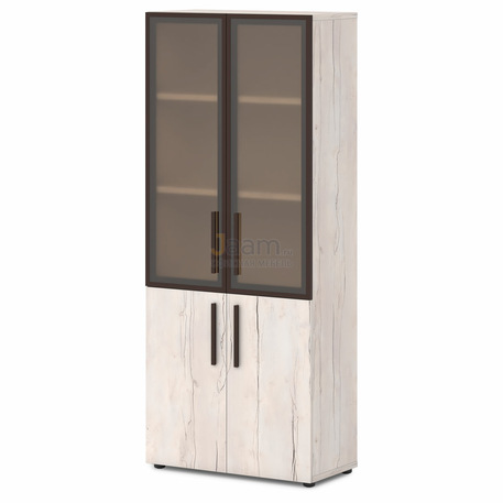 Кабинет руководителя Офисный шкаф высокий широкий со стеклянными дверьми в профиле Т-675